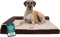 FurHaven Orthopedic Dog Bed for Large Dogs, L-Shaped Chaise Contour Mattress with Solid Orthopedic Foam Slab for Joint Support, Removable Washable Cover, Jumbo Plus XXL, Faux Fur & Suede, Espresso