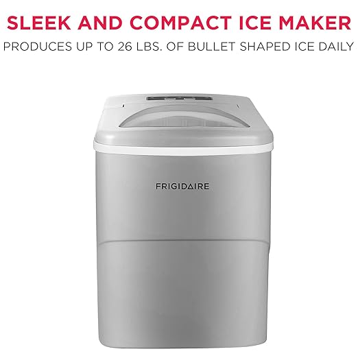 Frigidaire EFIC108-Silver Compact Ice Maker, Counter-top Portable, 26 lb per Day