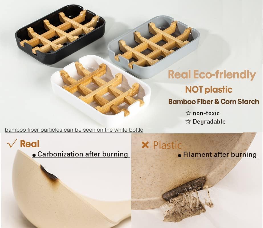 Eco-Friendly Bamboo Soap Dishes, Removable Soap/Sponge Holder for Home, Bathtub Soap Tray, Grey