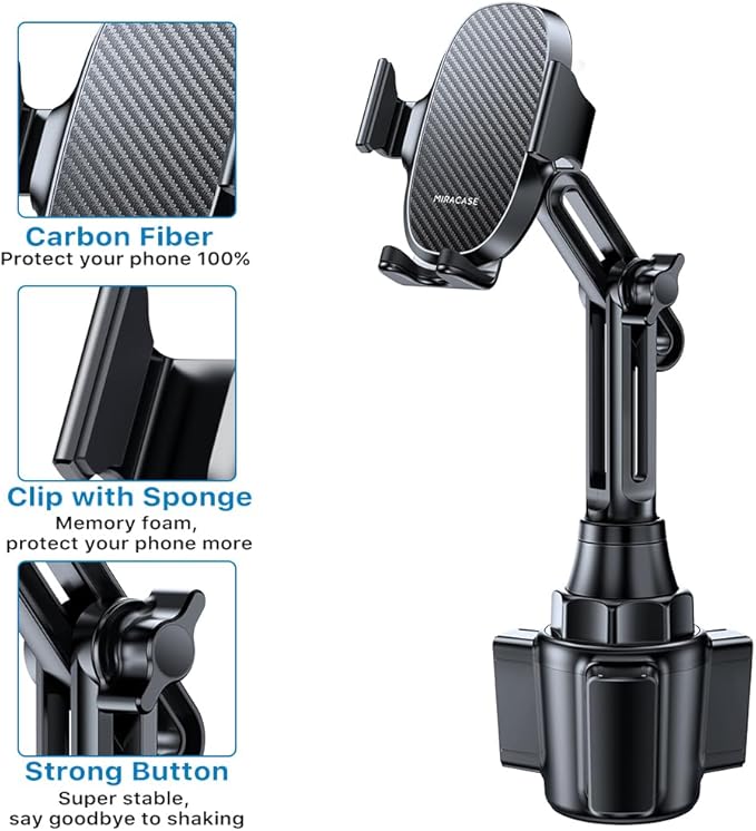 Miracase [2025 Latest Upgraded] Universal Cup Phone Holder for Car, [Rotatable & Adjustable] Long Neck Car Cup Holder Phone Mount Compatible with iPhone, Samsung, Google & More Smartphones