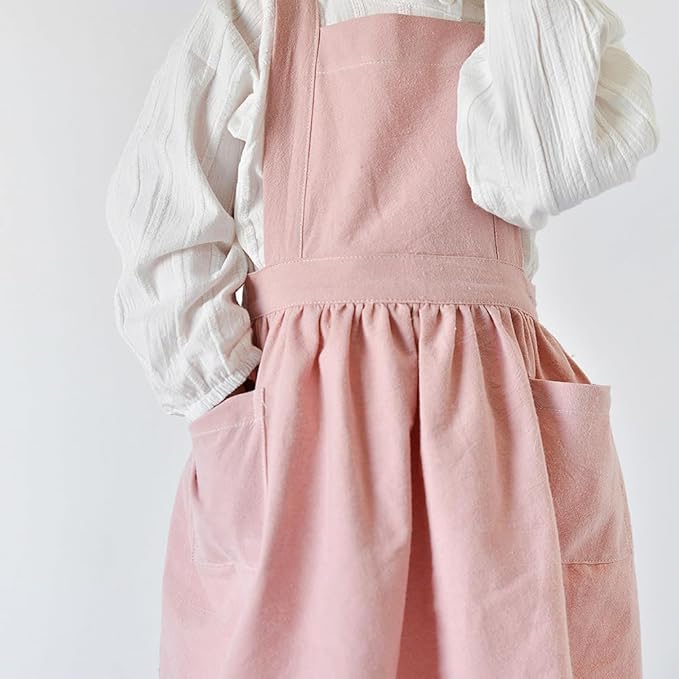 ODIZLI Frill Apron for Women Cotton Cross Back Vintage Ruffle Apron for Garden Cooking Aprons