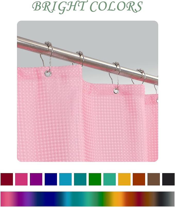 ggaimwf 72x84 Inch Solid Color Shower Curtain for Bathroom Waffle Bath Water Resistant Fabric Curtains Pink Modern Thick Shower Stall Curtain with Metal Hooks