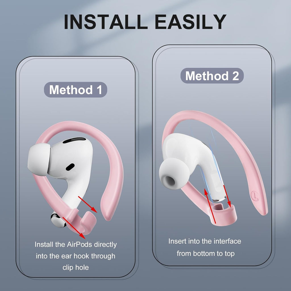 2 Pairs AirPods Ear Hooks for AirPods Pro 2, AirPods Pro, AirPods 4, 3, 2 & 1, Upgraded Anti Slip Sports Clip Hooks for AirPods 1, 2, 3, 4,Pro, Pro 2 – Pink