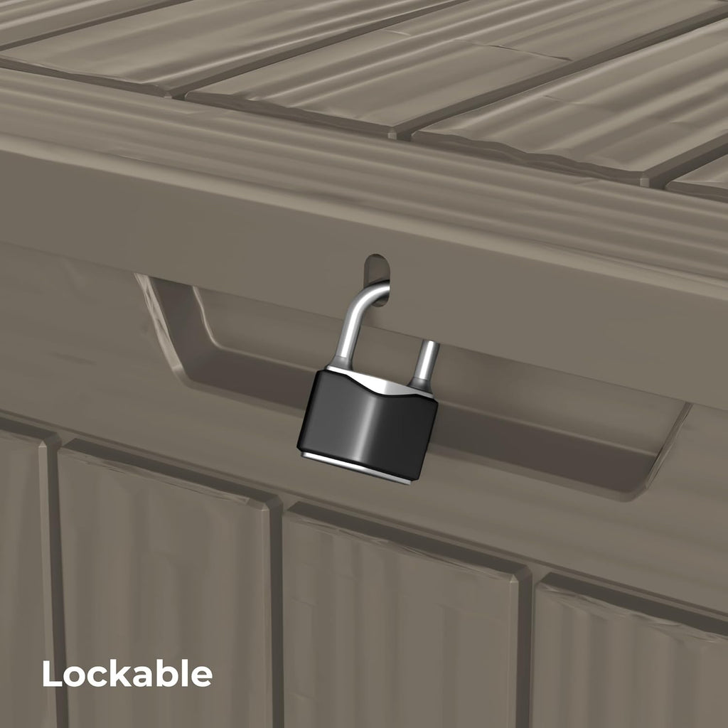 35 Gallon Outdoor Storage Box Waterproof Lockable Resin Deck Box Large, Patio Storage Bin for Pool Accessories Cushion Furniture, Garden Tools, UV-Resistant Outside Delivery Grey