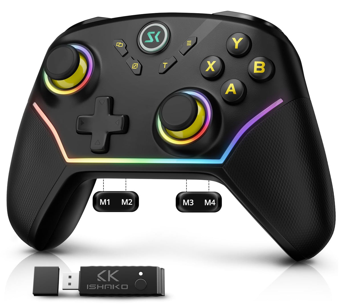 ISHAKO PC Gaming Controller - Wireless/Bluetooth Controller with 1200mAh Battery, 4-Back Buttons, Hall Effect Joysticks&Triggers, Work for Windows PC, Steam, Luna, Tesla, Mac, Android and Switch - Black