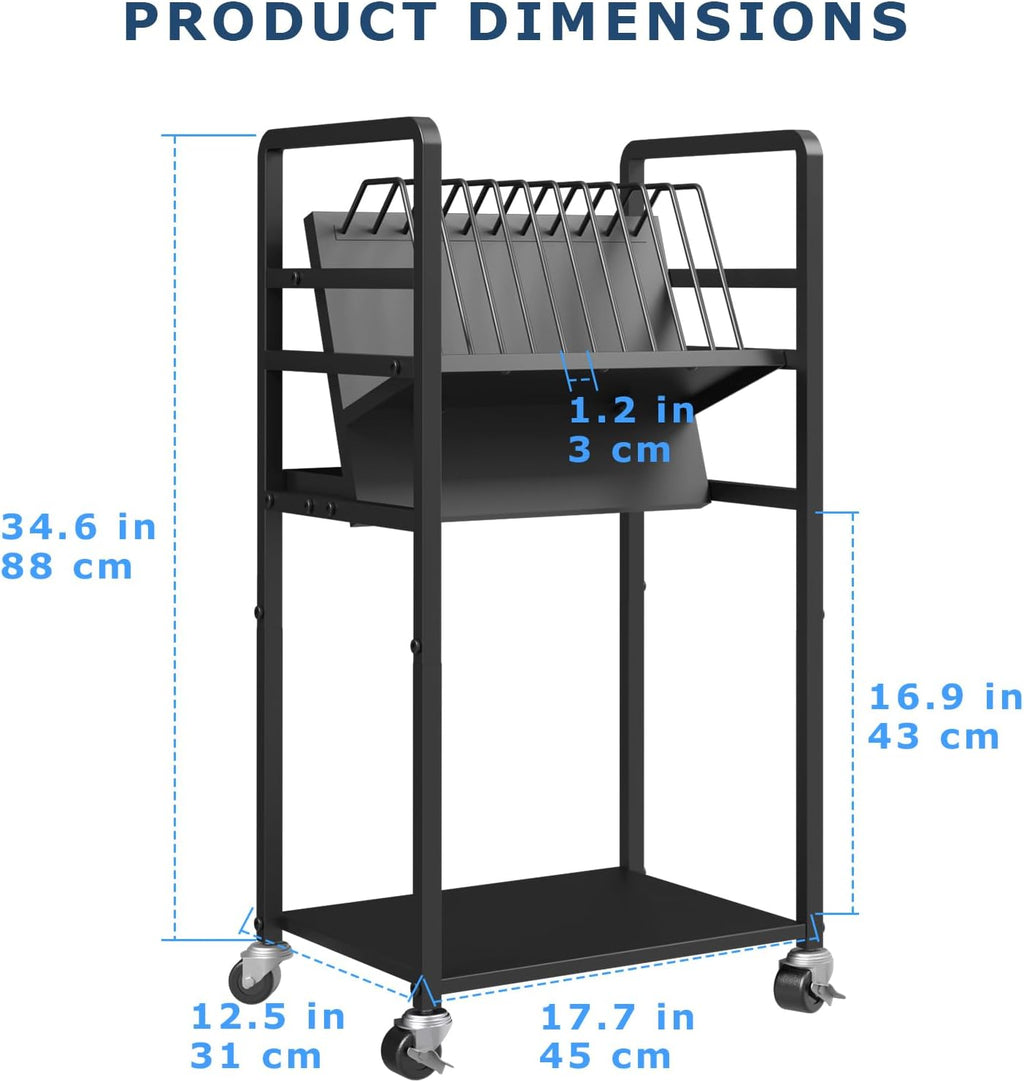 Metal Laptop Charging Station with Wheels, 12 Device Mobile Charging Cart for Laptops, Computers, Tablets and Chromebooks, Storage Rack for Office and Classroom
