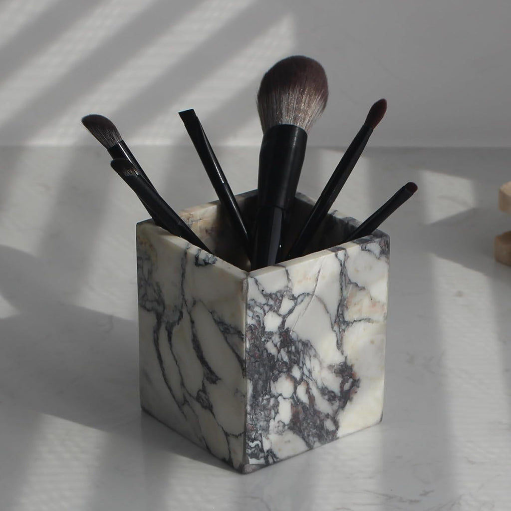 Genuine Calacatta Viola Marble Toothbrush Holders for Bathroom, Natural Marble Makeup Brush Holder Countertop Organizer