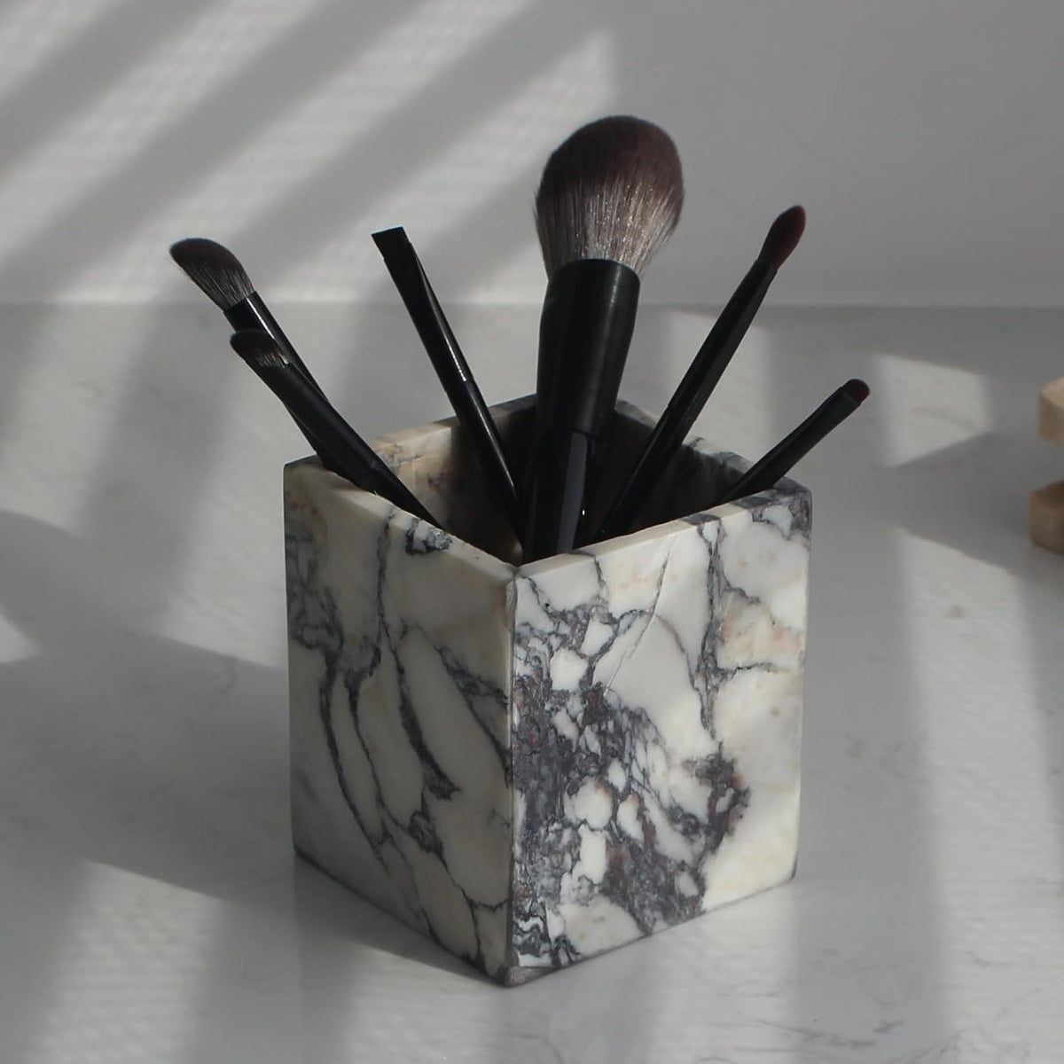 Genuine Calacatta Viola Marble Toothbrush Holders for Bathroom, Natural Marble Makeup Brush Holder Countertop Organizer