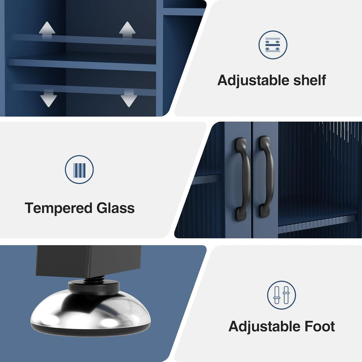 Over The Toilet Storage Cabinet with Tempered Glass Doors and Adjustable Shelf, Bathroom Organizer with Metal Stand Space Saver Over Toilet , Modern Toilet Rack for Bathroom, Restroom, Laundry, Blue