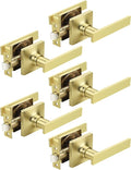 Mengico 5 Pack Passage Door Levers Gold Finish, No-Locking Keyless Square Door