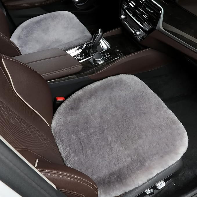 LLB Genuine Sheepskin Car Seat Cushion Seat Covers for Cars Trucks SUV Comfort Seat Protector Pad for Car Driver Seat Car Accessories (Grey, 2 Front Seat Cushions & Bench Seat Cushion-3 Pcs)
