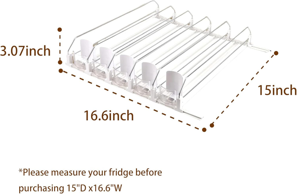 Drink Organizer for Fridge Soda Can Holders Dispenser for Refrigerator Automatic Pusher Glide 6-20oz Beverage Storage 15''D x12.8''W 5 Rows