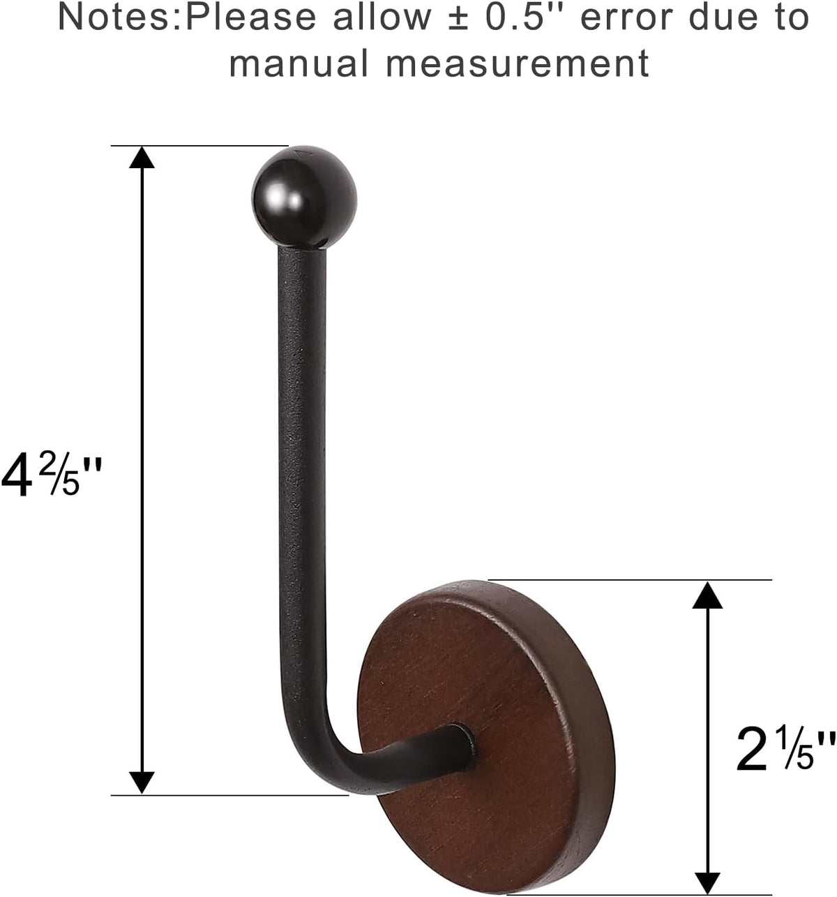 Adhesive Hat Holder Storage Organizer - Wall Mounted & Door Back Hat Rack with Wood Base & Metal Rod for Closet, Cabinet, Wardrobe (Black)