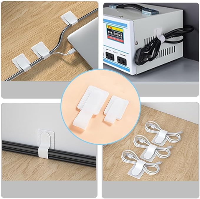 Cord Organizer Cable Management 45 Pack Adhesive Cord Holder Hooks Clips Reusable Holder Straps Strips 2 Size for Under Desk Charging Cords Appliance