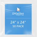iMailer- 24" x 24" 50 Pack- 2 Mil Resealable Zip Bags- Clear Plastic Bags with Zip Top Lock for Storage, Organizing, Crafts, Travel