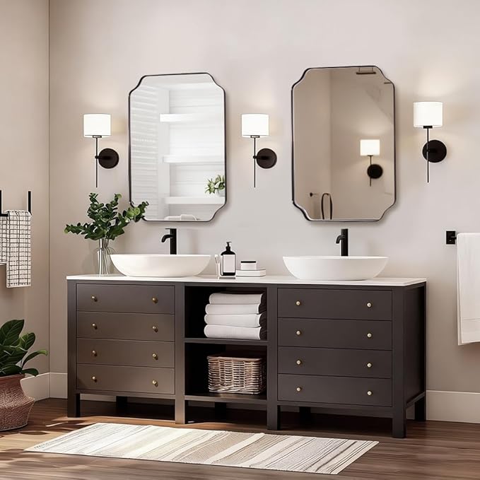 ANDY STAR Brushed Bronze Scalloped Mirror, Unique Rectangular Bathroom Mirror