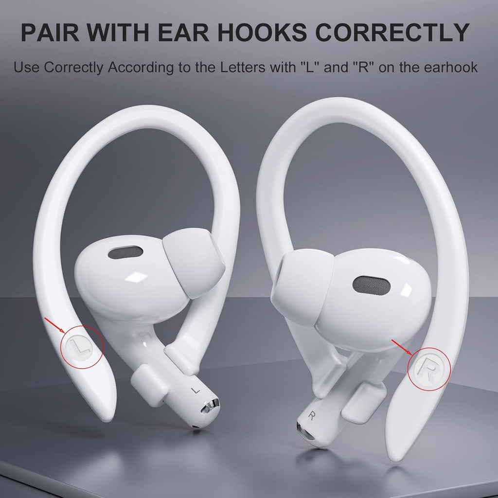 2 Pairs AirPods Ear Hooks for AirPods Pro 2, AirPods Pro, AirPods 4, 3, 2 & 1, Upgraded Anti Slip Sports Clip Hooks for AirPods 1, 2, 3, 4,Pro, Pro 2 – White
