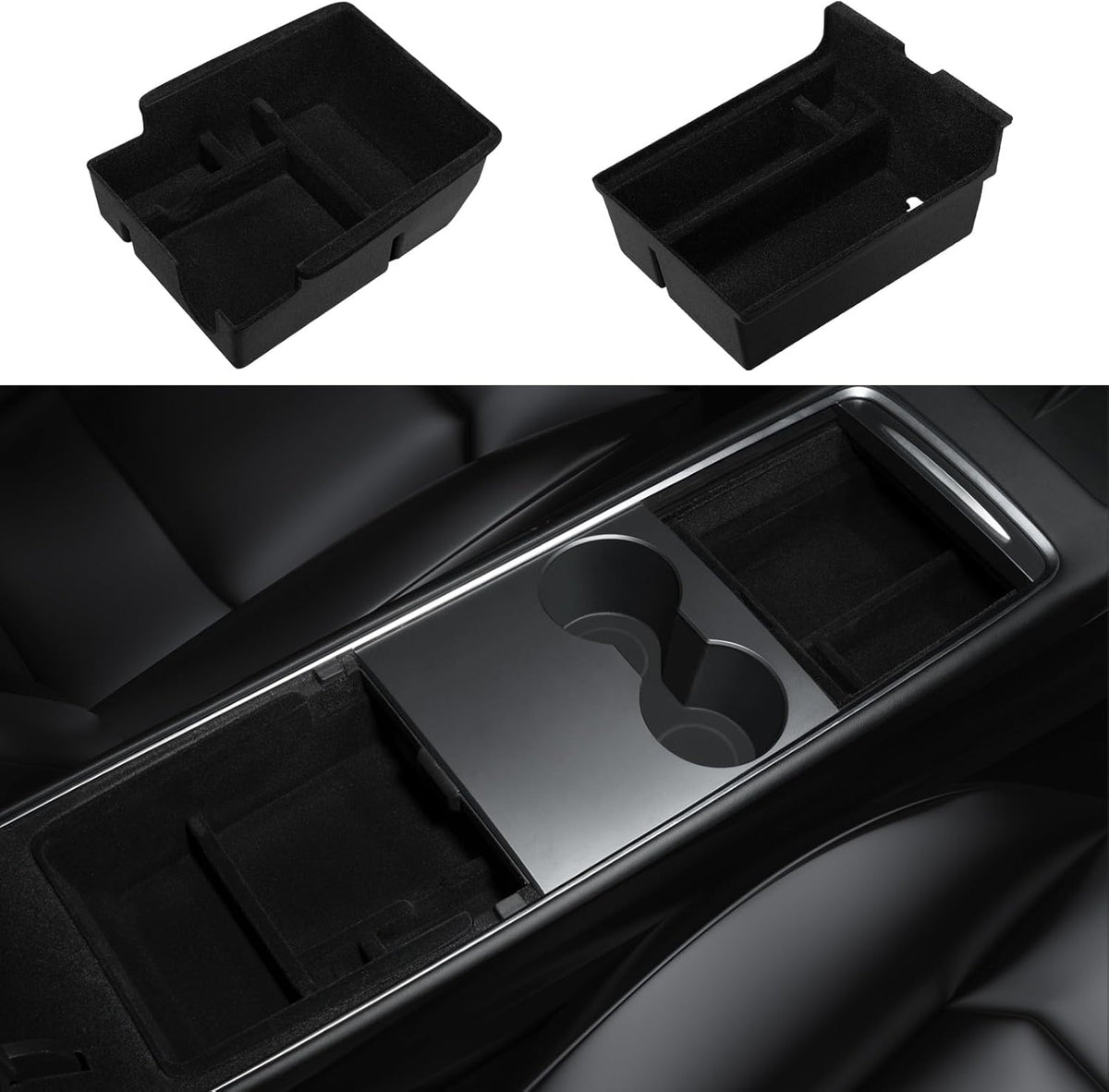 Motrobe 2PCS Tesla Model Y Model 3 Center Console Organizer Tray Armrest Storage Box Hidden Drawer for 2021-2024 Model Y & 2021-2023 Model 3 [Not Compatible with 2024 Model 3 Highland]