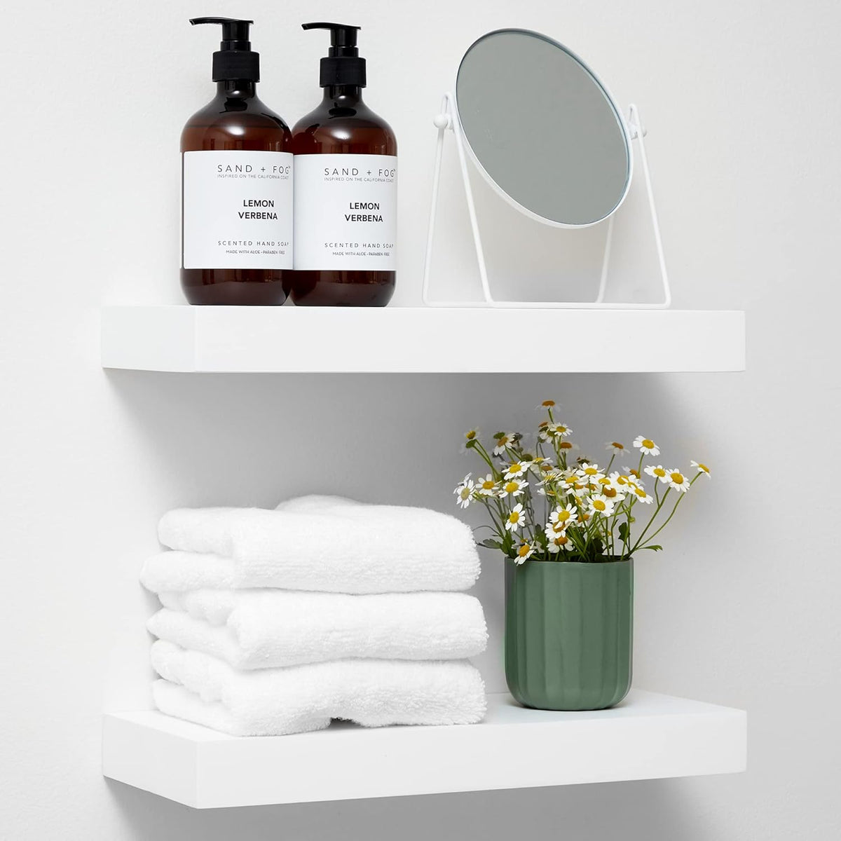 Homeforia White Floating Shelves 16 inch, High End Solid Real Wood 16inch Bathroom Floating Shelf for Wall Mounted, White Wooden 16 Floating Shelves, Heavy Duty Bracket, 16 X 6.5 X 1.75 inch, Set of 2