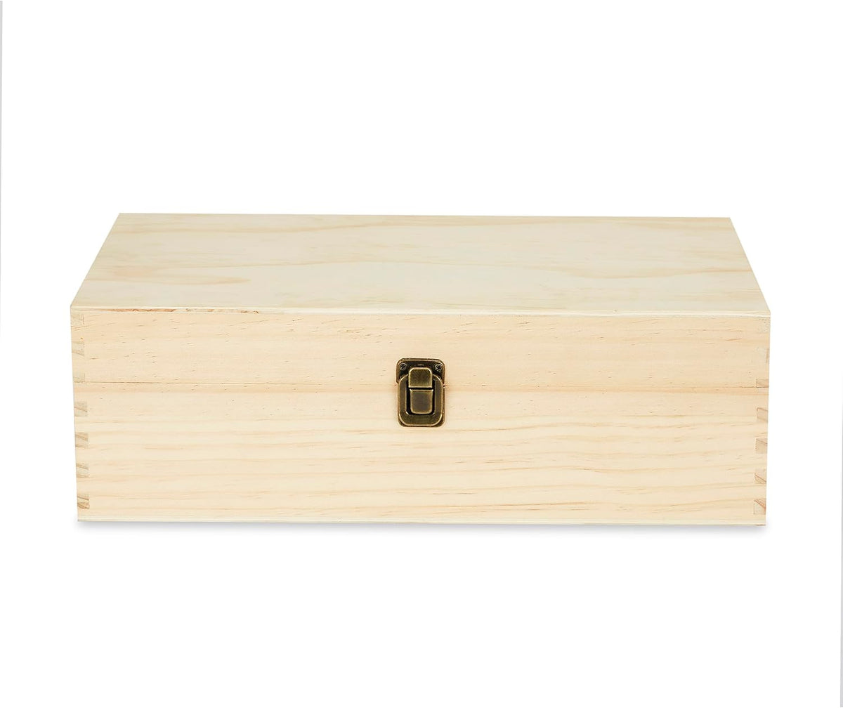 makerflo XL Natural Pine Wood Memory Box with Black Felt Inside, Hinged with Clasp, Keepsake Wooden Box Ideal for Craft and Personalization (Laser Engraving, Epoxy, UV DTF, and Vinyl) – Pack of 12