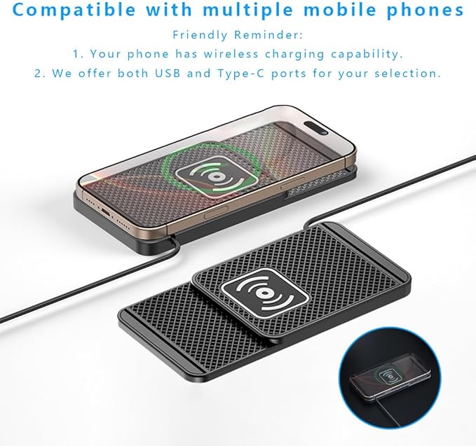 Wireless Charging Pad for Car for Audi SQ5 2014-2025, Non-Slip Type C/USB 20W Fast Phone Charging Pad DIY Trim-to-Fit No Interior Damage,A&USB