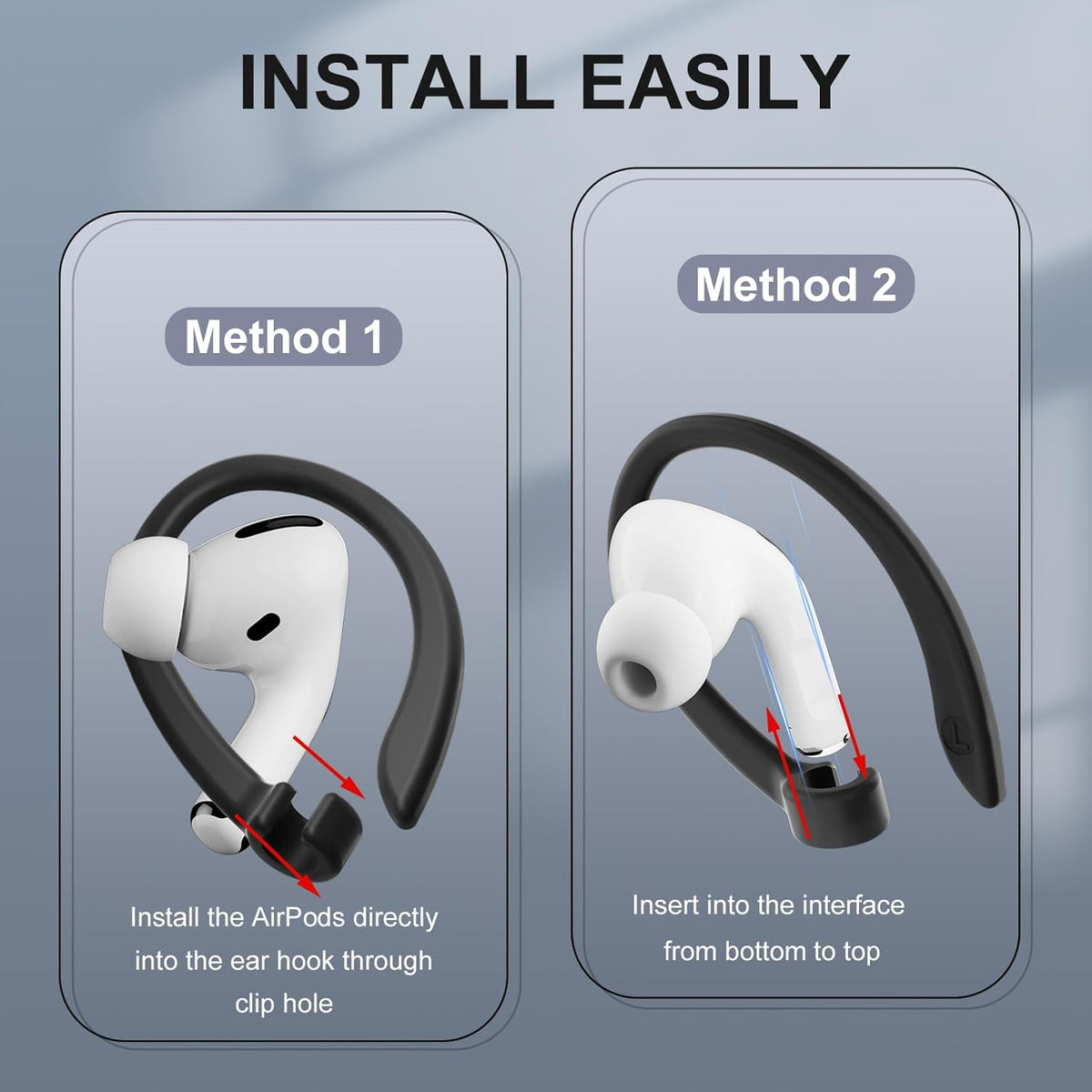 2 Pairs AirPods Ear Hooks for AirPods Pro 2, AirPods Pro, AirPods 4, 3, 2 & 1, Upgraded Anti Slip Sports Clip Hooks for AirPods 1, 2, 3, 4,Pro, Pro 2 – Black
