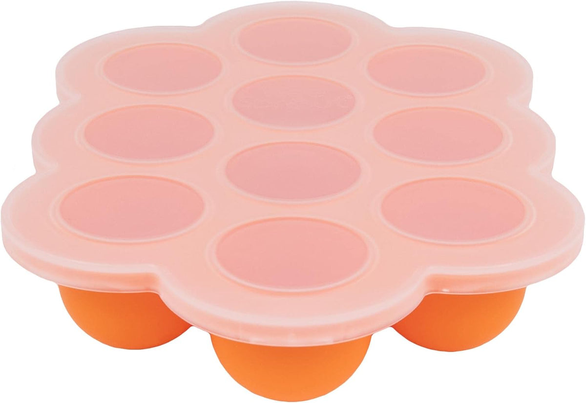 WeeSprout Silicone Freezer Tray with Clip on Lid Perfect Food Storage Container for Homemade Baby Food, Vegetable, Fruit Purees, and Breast Milk (Bright Orange, Ten 1.5 Ounce Sections)