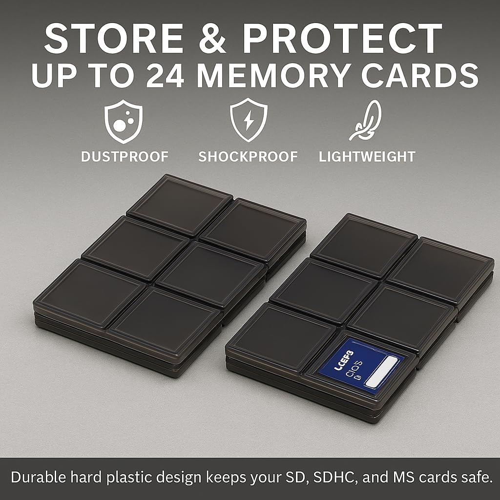 Acuvar 24 Slot SD/SDHC Memory Card Hard Plastic Case – Durable ABS Portable SD Card Storage Box Organizer, Protective Hard Shell SD Card Carrying Case for Photographers, Anti-Shock & Waterproof