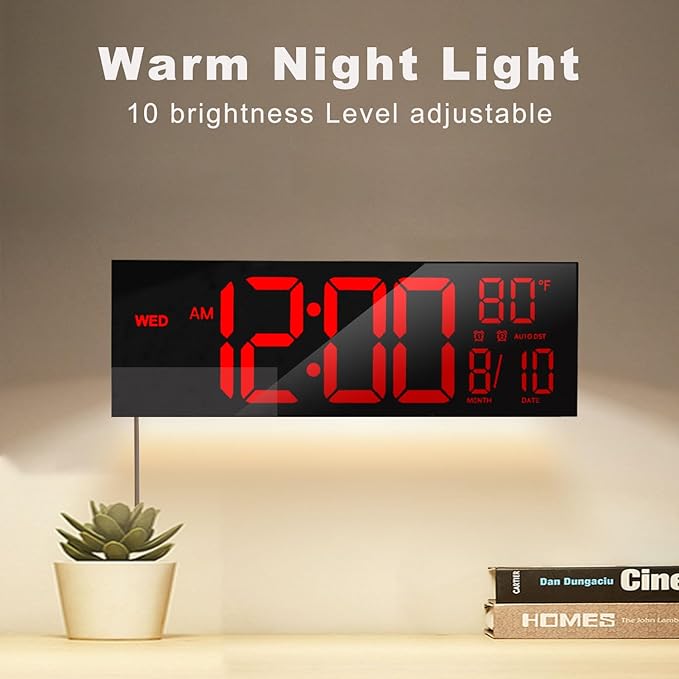 JALL 16" Large Digital Wall Mount Clock, Count Down Timer, Big LED, Temperature