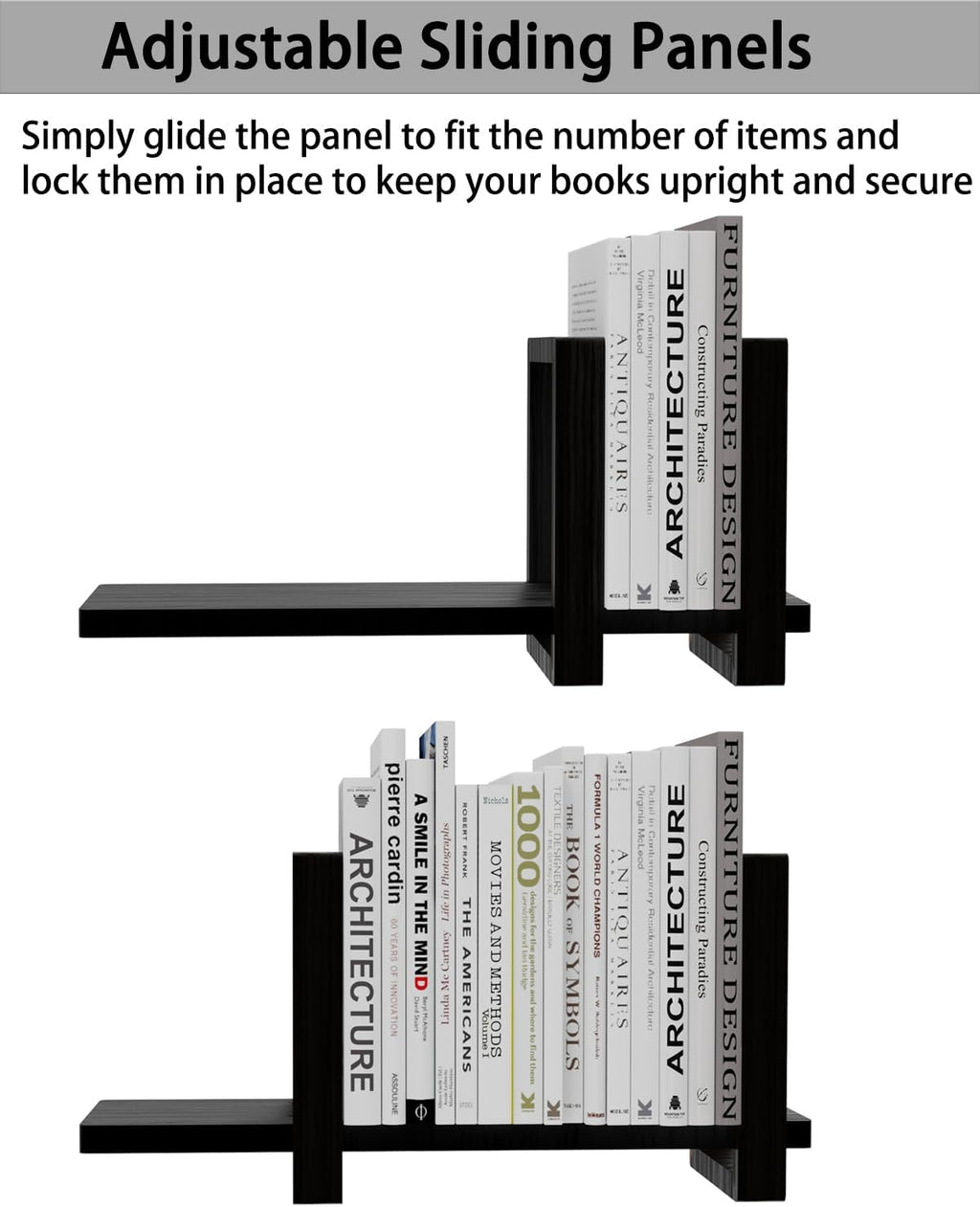 Adjustable Desktop Bookshelf, Retro Tabletop Bookshelf, Desk Shelf for Top of Desk in Living Room, Home, Office, Perfect for Magazine, Books, Cookbooks, No Tools Required to Assemble (Black)