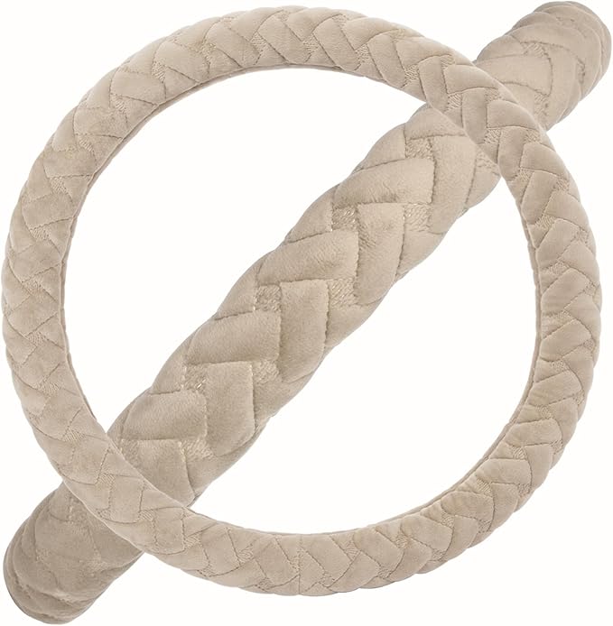 Flying Banner car Steering Wheel Cover Massage Velvet Warm Universal Size 15 inches SUV Truck Anti Slip Odorless Summer Winter (Beige, Velvet Massage)