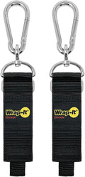 Hook 'n Hang Wrap-It Storage Straps - 12" (2-Pack) Black - Carabiner Straps for Cord Storage or Garden Hose Holder