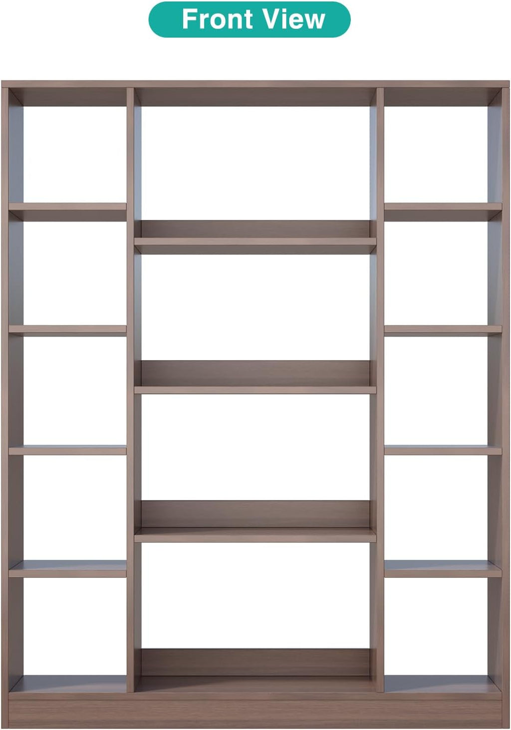 Cube Storage Bookcase with Base - Large Wooden Bookshelf with 10 Open Cubes and 4 Shelves for Home and Office, Freestanding Organizer, Walnut