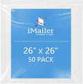 iMailer- 26" x 26" 50 Pack- 2 Mil Resealable Zip Bags- Clear Plastic Bags with Zip Top Lock for Storage, Organizing, Crafts, Travel