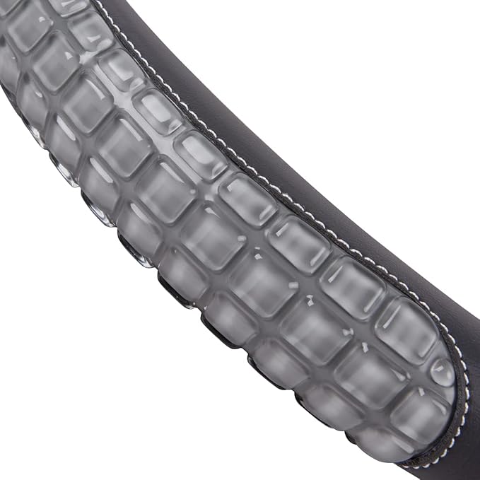 Flying Banner car Steering Wheel Cover Gel Massage Velvet Cool Warm Universal Size 15 inches SUV Truck Anti Slip Odorless Summer Winter (Black Gray, Gel Massage)