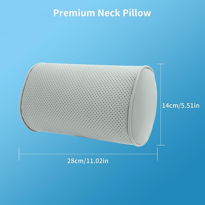 Car Headrest Pillow for Driving - Luxury Leather 100% Memory Foam, Ergonomic Neck Support - Universal Fit Head Rest Travel Pillow for Most Cars, Home & Office, Gray, 2 Pack