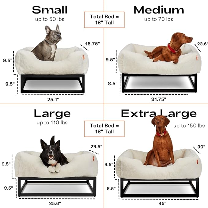 FUZI Elevated Dog Bed Small with Extra Cover, Luxury Raised Pet Bed, Removable and Machine Washable Cover, Indoor/Outdoor Orthopedic, Small 25.1x16.75x18 Soft White and Black Base