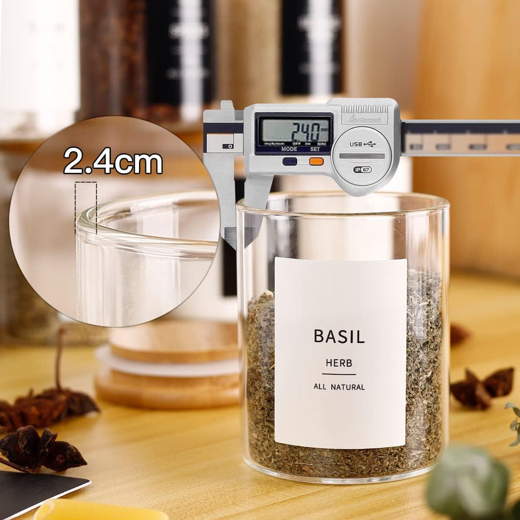 12 Pcs Glass Spice Jars With 296 Spice Labels Preprinted of White and Black Color- 6oz Thicken(2.4mm) Spice Containers With Bamboo Airtight Lids - Empty Small Herb Seasoning Jars
