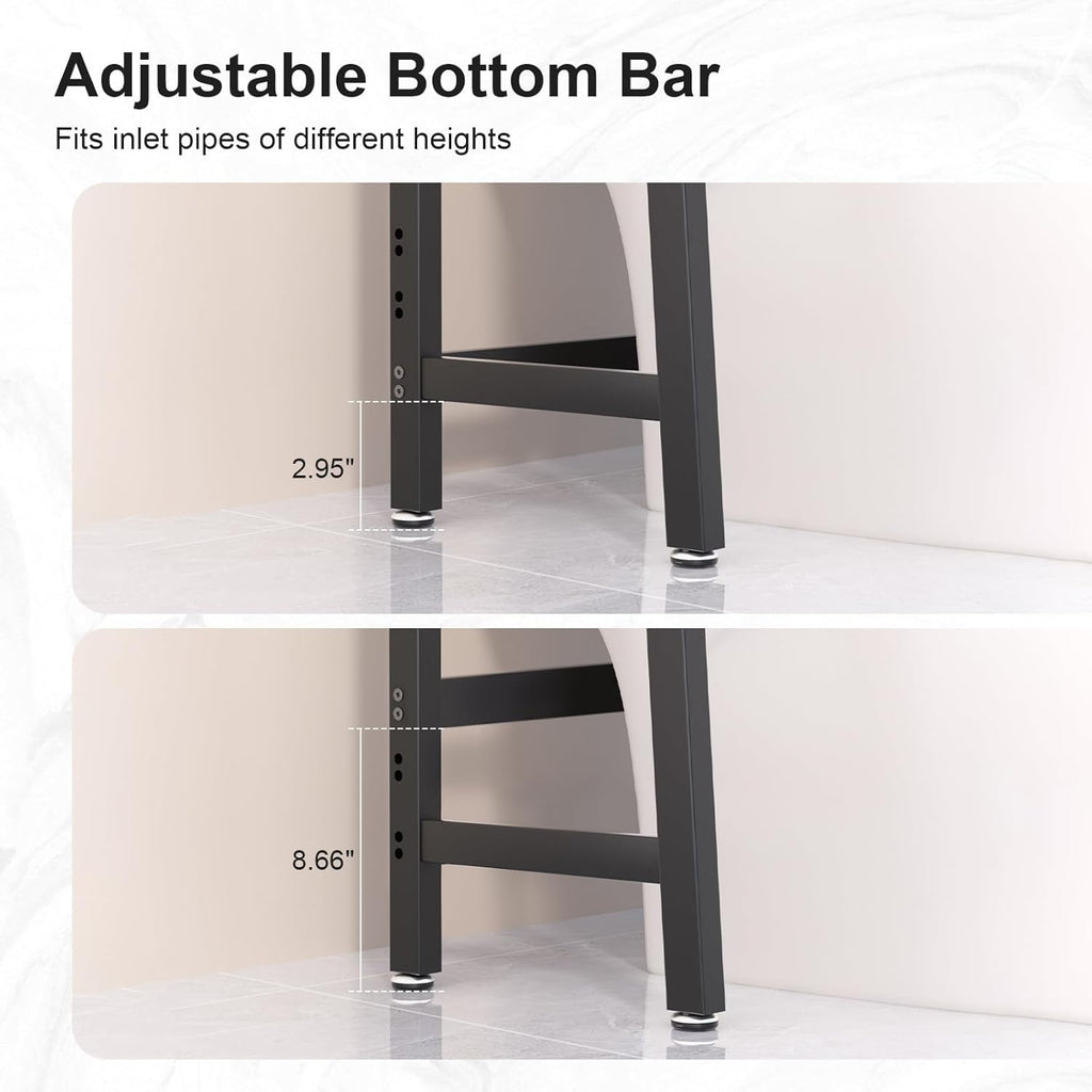 VASMIA Over The Toilet Storage Shelf,3-Tier Bathroom Organizer Over Toilet Storage Cabinet,Freestanding Space Saver with 3 Hooks Black and Rustic Brown