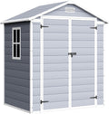 Devoko 6x4FT Outdoor Storage Shed with Lockable Door, Waterproof Plastic Resin Garden Shed Tool with Floor for Backyard, Patio, Lawn, Pool Supplies (Grey)