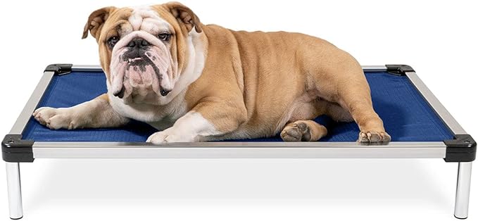 K9 Ballistics Chew Proof Elevated Outdoor Cooling Cot Bed for Medium Dogs - Virtually Indestructible, Preassembled, Withstands Aggressive Chewers - M, Ripstop Blue Quartz