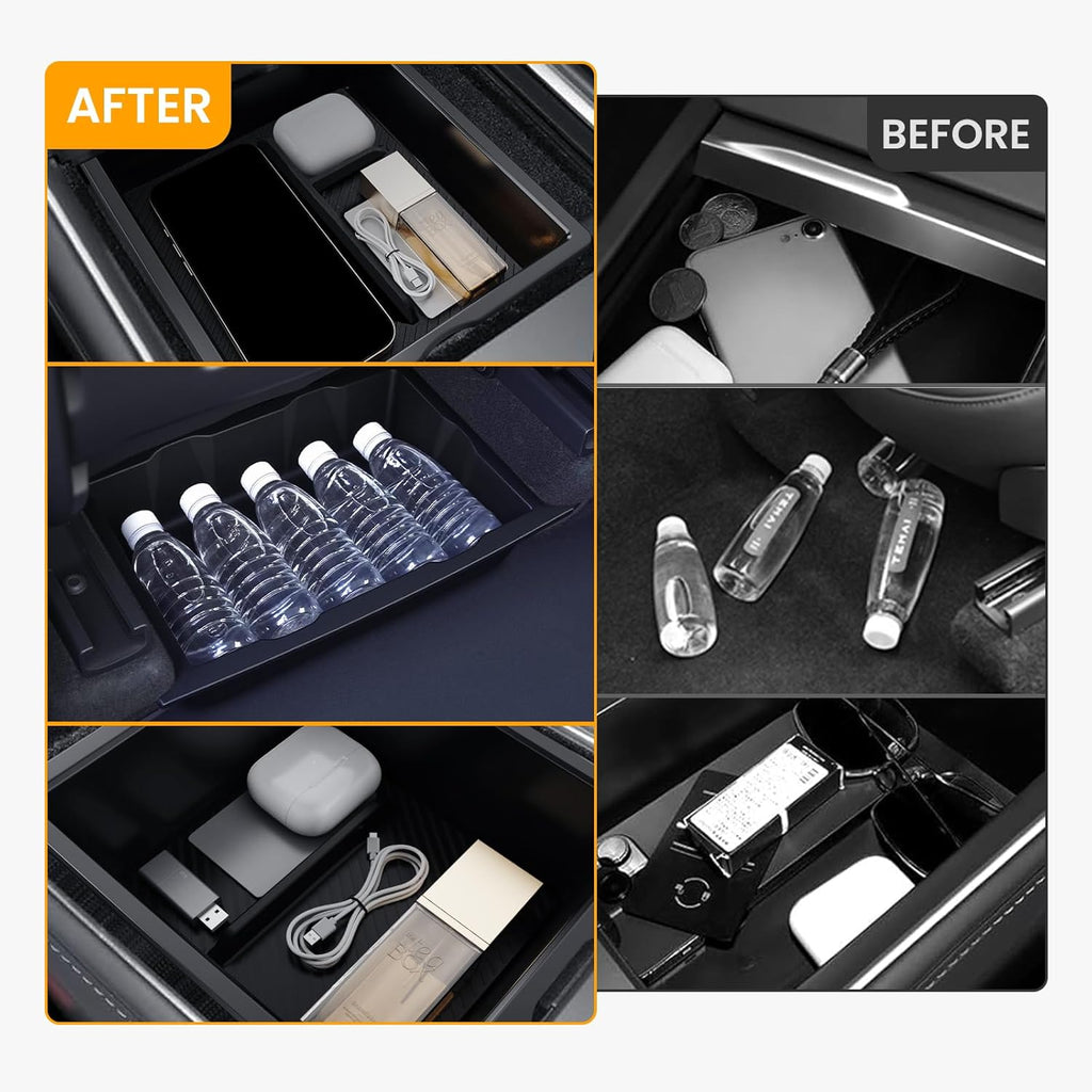5PCS Center Console Organizer Tray for Tesla Model Y Juniper Accessories 2025, Center Console Storage Tray Armrest Hidden Box Orgainzer and Underseat Storage Box for New Model Y