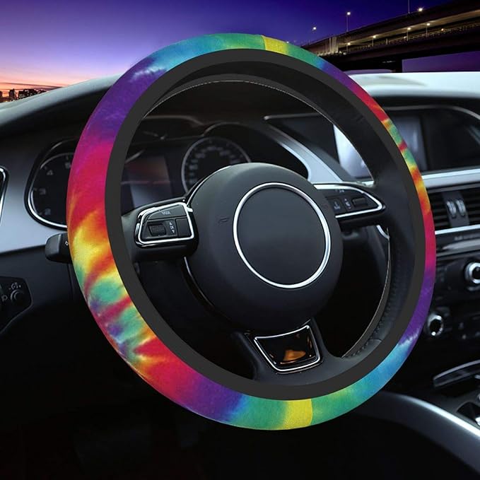 Colorful Tie Dye Universal 15 Inch Steering Wheel Covers Non Slip Neoprene Car Wrap Cover for Adults