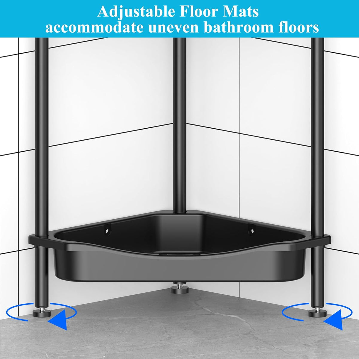 4 Tier Floor Standing Corner Shower Caddy Organizer Shelf with Hooks, Bathroom Shelves Stand Rack, Jet Black