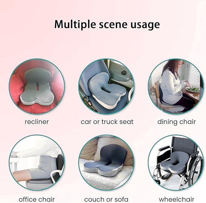 Celinva Orthopedic Cushionn, Back and Seat Cushion for Back Pressure Relief, Ergonomic Non Slip Memory Foam Seat Skin Sciatica Pad Cushions for Car,Truck, Desk,Gaming Chair (Comfort-Dual Gray)