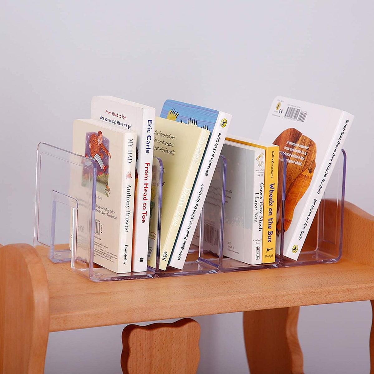 YAGELI Clear Acrylic Desk File Sorter Purse/Handbag Organizer Clutch Divider Mesh Folder Office Supplies Stand Bookshelf (3 Sections) (2Pack-4Sections)