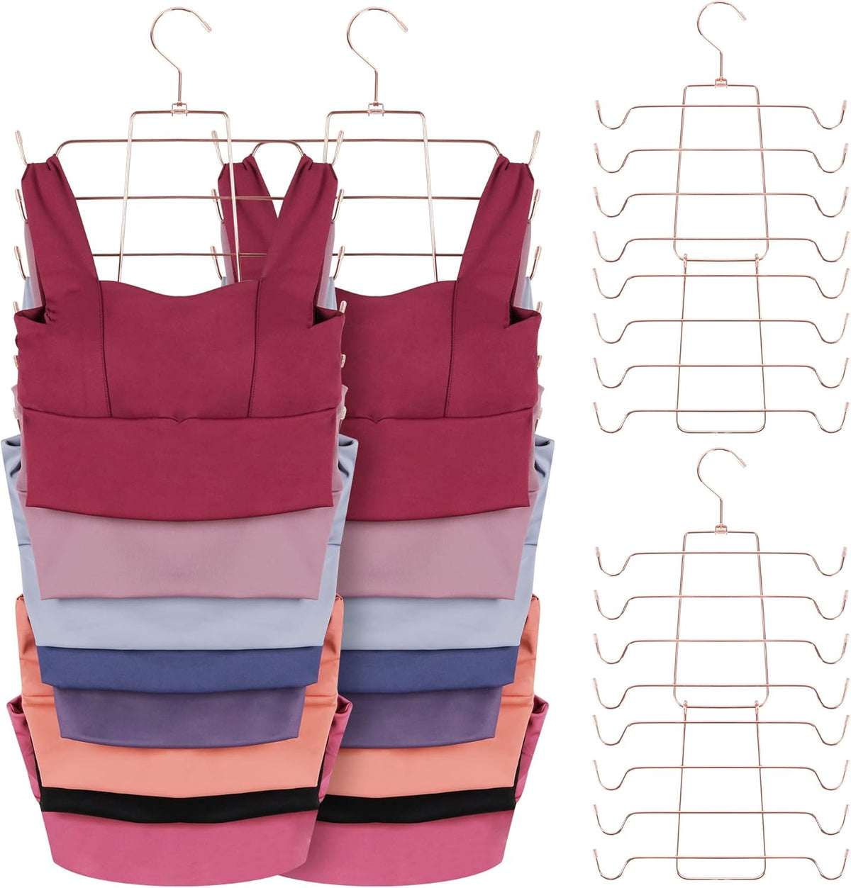 ZEDODIER 4 Pack Tank Top Hanger Space Saving, Bra Hangers for Closet Organizer, Hanging Bra Organizer Tank Tops Holder with 32 Hooks, Closet Organizers and Storage Small Space Solutions, Rose Gold