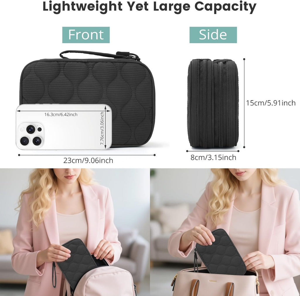 Skycase Tech Pouch - Lightweight Electronics Organizer Travel Case, Double Layers Travel Cable Organizer, All-in-One Storage Bag for Charger, Cord, Phone, Flash Drive, Accessories