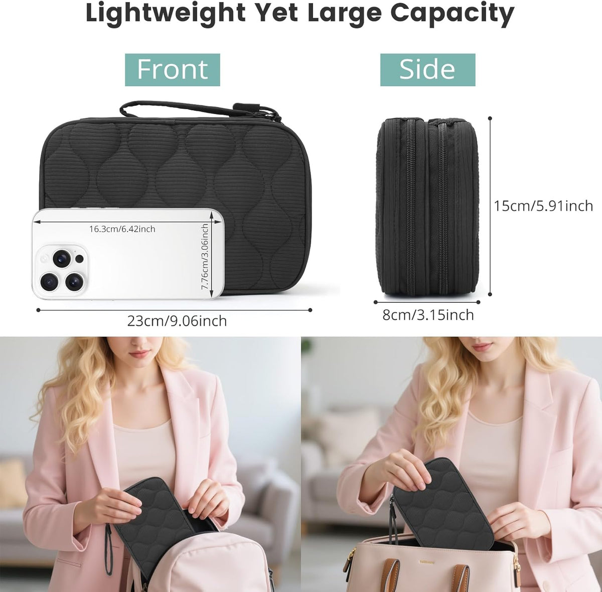 Skycase Tech Pouch - Lightweight Electronics Organizer Travel Case, Double Layers Travel Cable Organizer, All-in-One Storage Bag for Charger, Cord, Phone, Flash Drive, Accessories