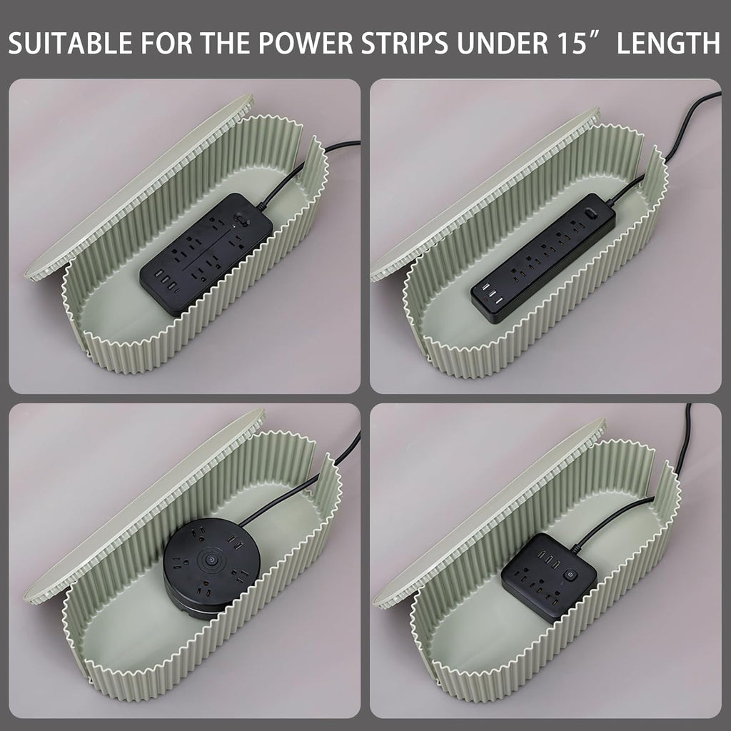 Green Cable Management Box, Power Strips Hider Cover Under TV and Desk for Home, Office, School Use, Plastic Surge Protector Cover on Floor, Electronics Cord Bin with Lid (Large)